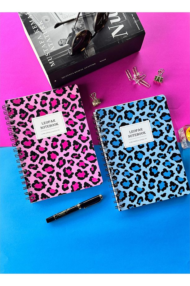 17x24 Spiralli Leopar Desen Karton Kapaklı Okul Defteri 80 Yaprak 4'lü Set Çizgili-ders Proglamlı - 2