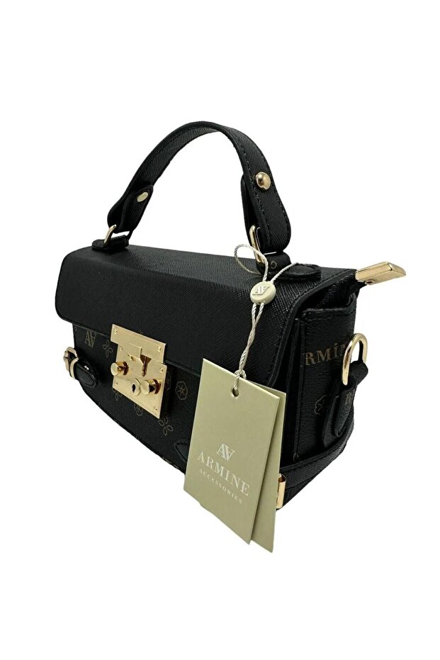 Daily Stylish Locked Printed Women's Shoulder Bag Black
