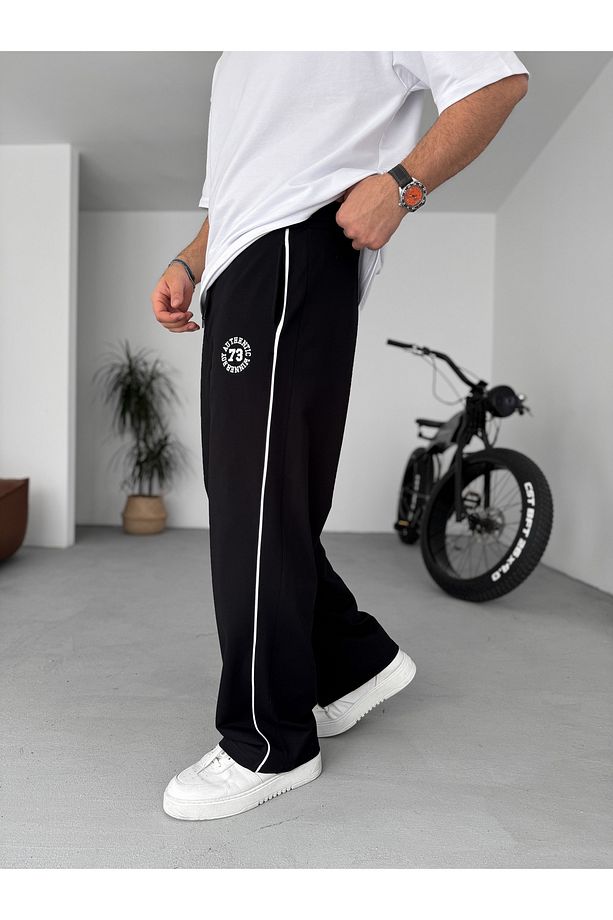 Siyah Authentic Nakışlı Boru Paça Eşofman PM-009 - 5