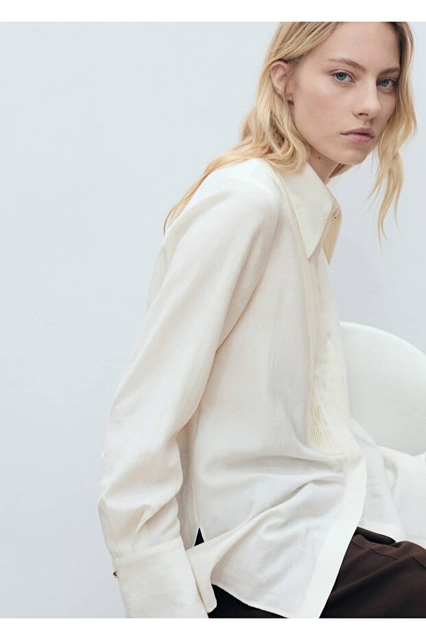 Kontrast panelli akışkan gömlek - 5