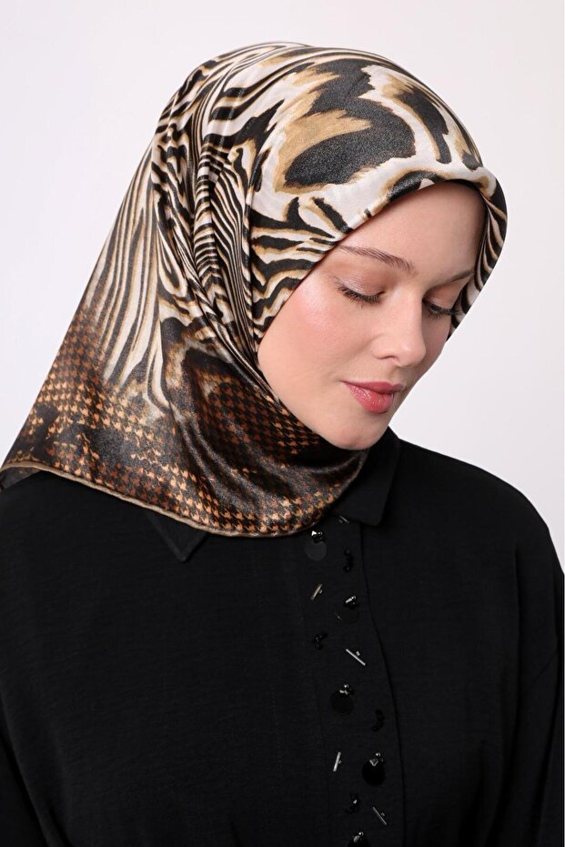 gold zebra desenli eşarp - 1