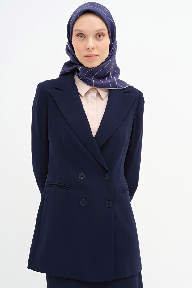 Kruvaze Basic Ceket - Lacivert - 4