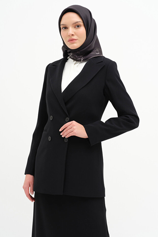 Kruvaze Basic Ceket - Siyah - 2