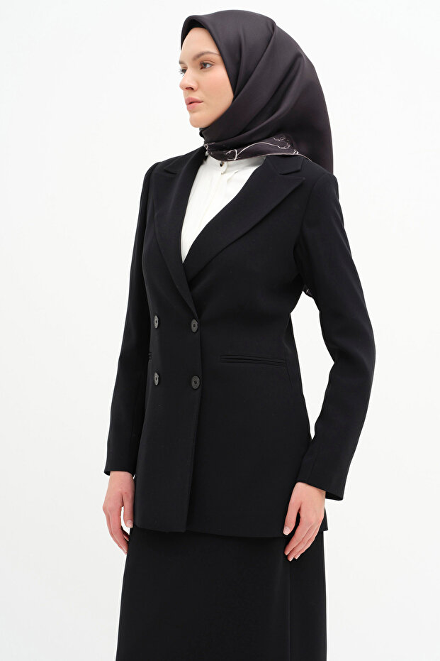 Kruvaze Basic Ceket - Siyah - 3