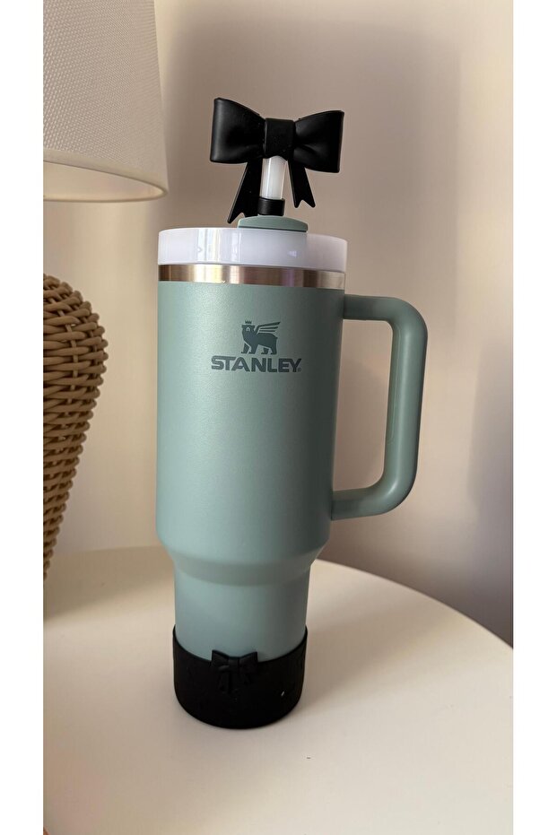 Bowknot Silicone Base and Straw Head Black Accessory for 1.18 Liter Thermos