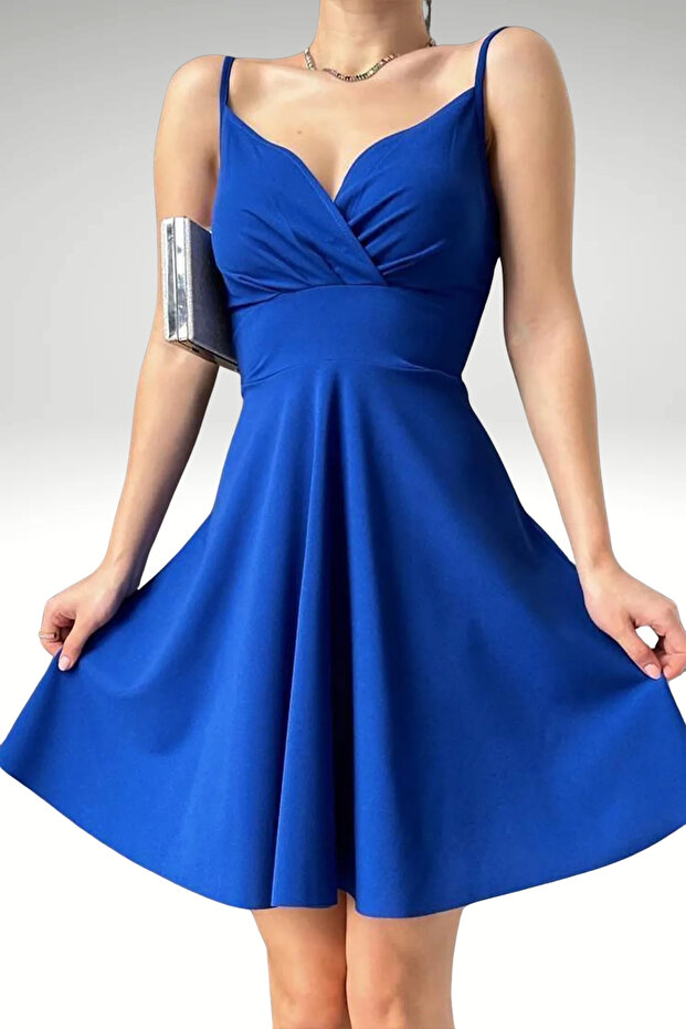 Crepe Fabric Thin Strap Flared Dress