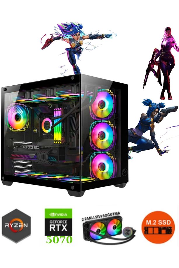 TKDEN-V53 RYZEN7-9800X3D 32GB DDR5 1TB SSD B650 WIFI RTX5070 12GB  360MM SIVI SOĞUTMA MASAÜSTÜ PC - 1
