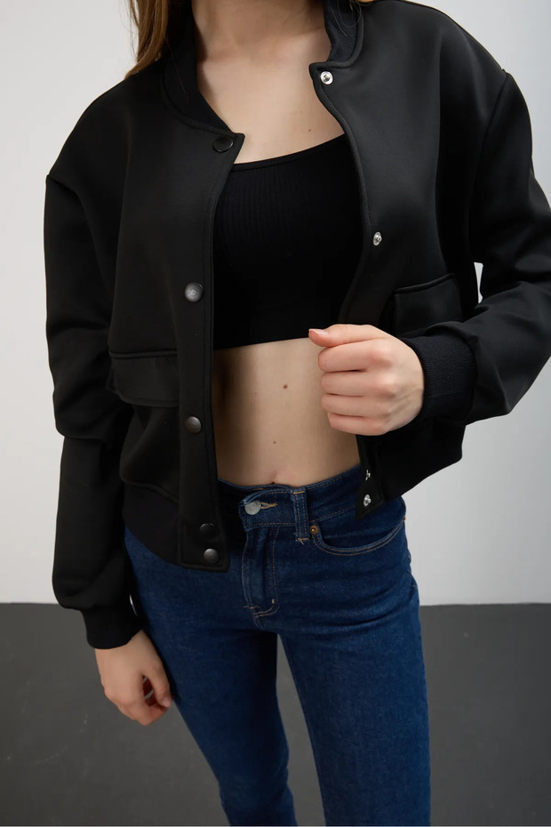 Scuba Fabric Double Pocket Bomber Jacket