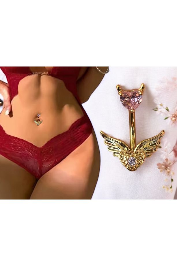 Çelik Kalp Ve Kanat Detaylı Göbek Piercing - 5