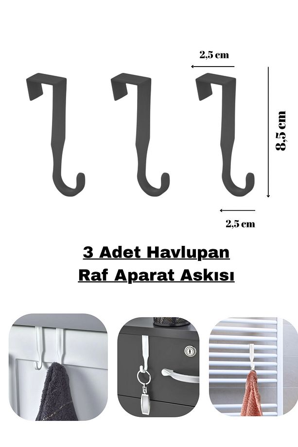 Havlupan Askı Aparatı 3 Adet Siyah - 1