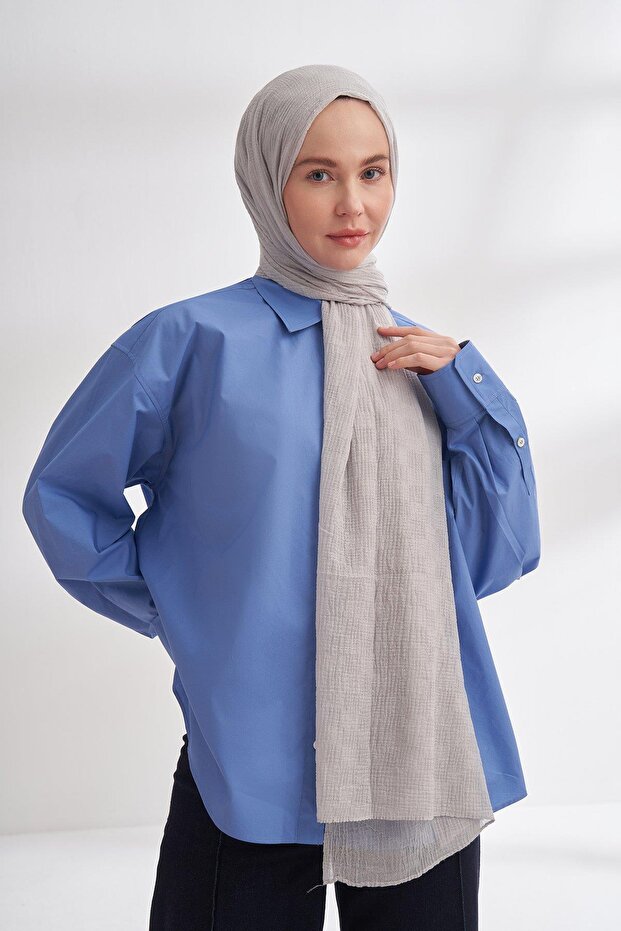 Muslin Checker Pattern Shawl 3350-Silver - 1