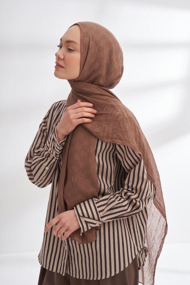 شال موسلين بنمط الشطرنج 3350-مينك - 1