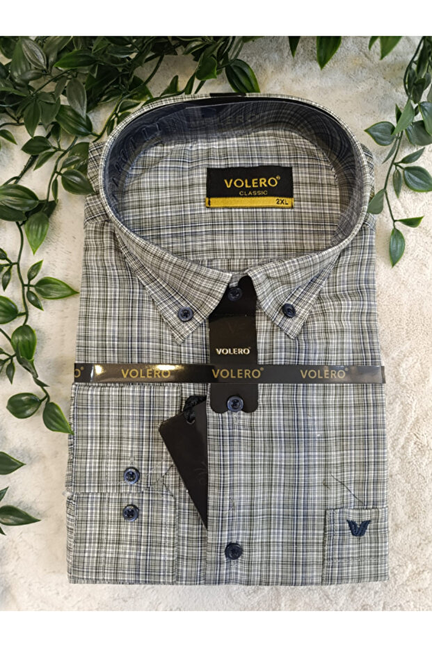 Men's Dad Summer Long Sleeve Checked/Plaid Shirt with Pockets