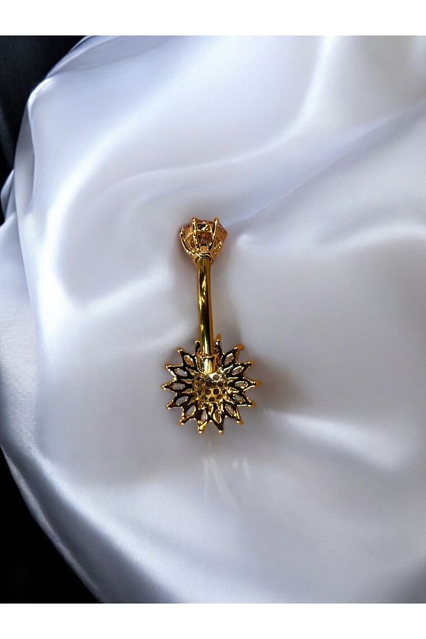 Çelik Çiçek Desenli Göbek Piercing - 5