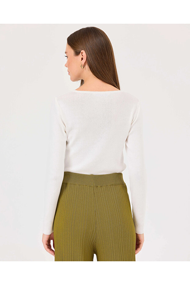 Sıfır Yaka Bel Boy Triko Kazak - 4