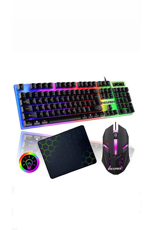 3in1 Klavye Mouse Mause Pad Kablolu Rgb Aydınlatmalı Set Gamer Pc Oyun Seti Klavye Blo - 1