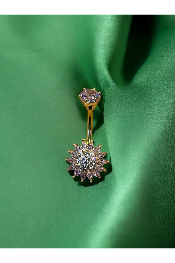 Çelik Çiçek Desenli Göbek Piercing - 3