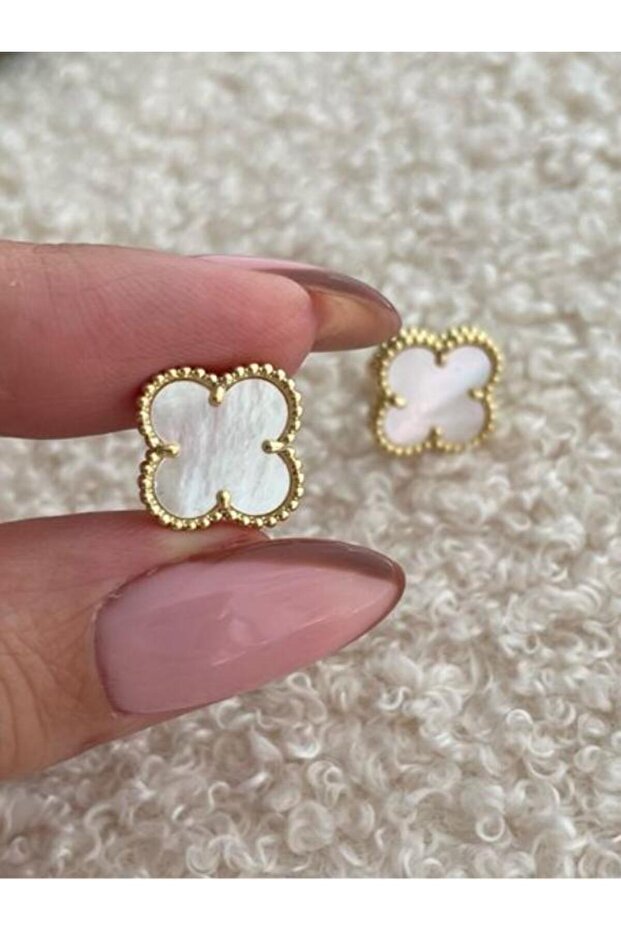 Paslanmaz Çelik Yonca Model Çift Taraflı Yonca Küpe - 1