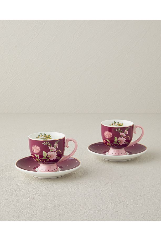Loly New Bone China 4 Parça 2 Kişilik Kahve Fincan Takımı 100 ml Bordo - 1