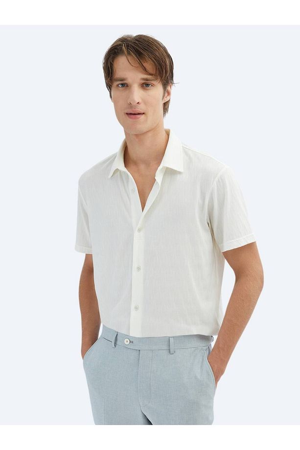 Ekru Desenli Regular Fit Casual Gömlek - 1