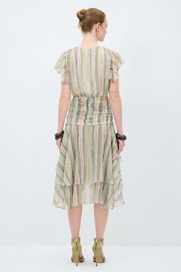 V Yaka Şifon Elbise - 7