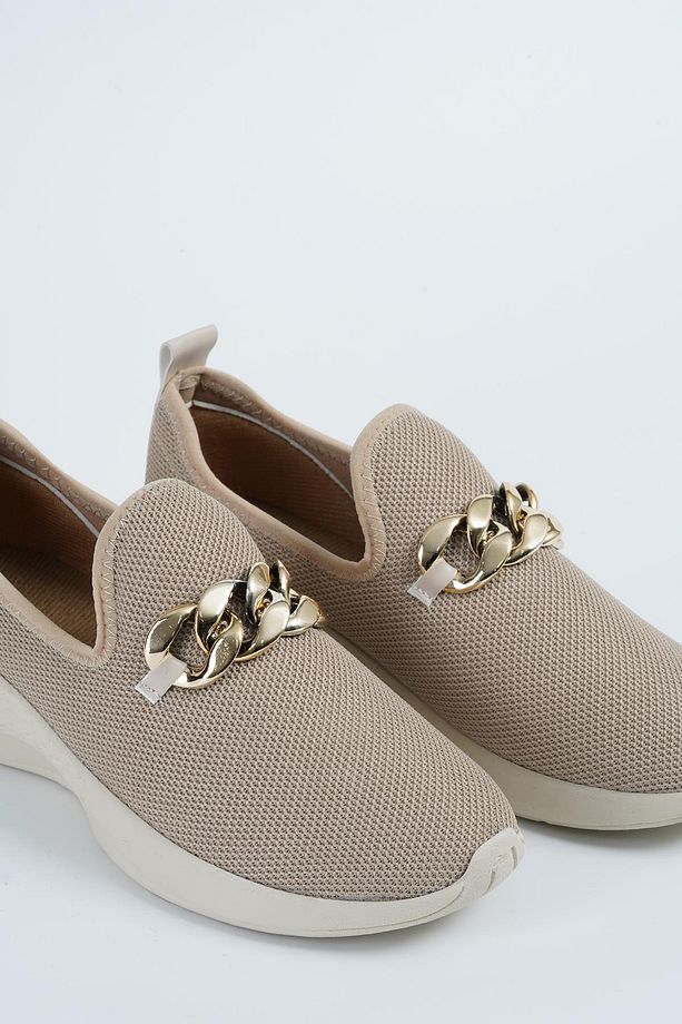 Kadın Bej Zincirli Sneaker 4cm Byndsnkk04 - 5