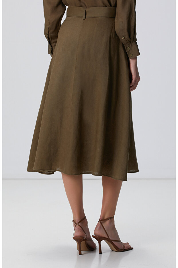 Haki Midi Keten Etek - 4