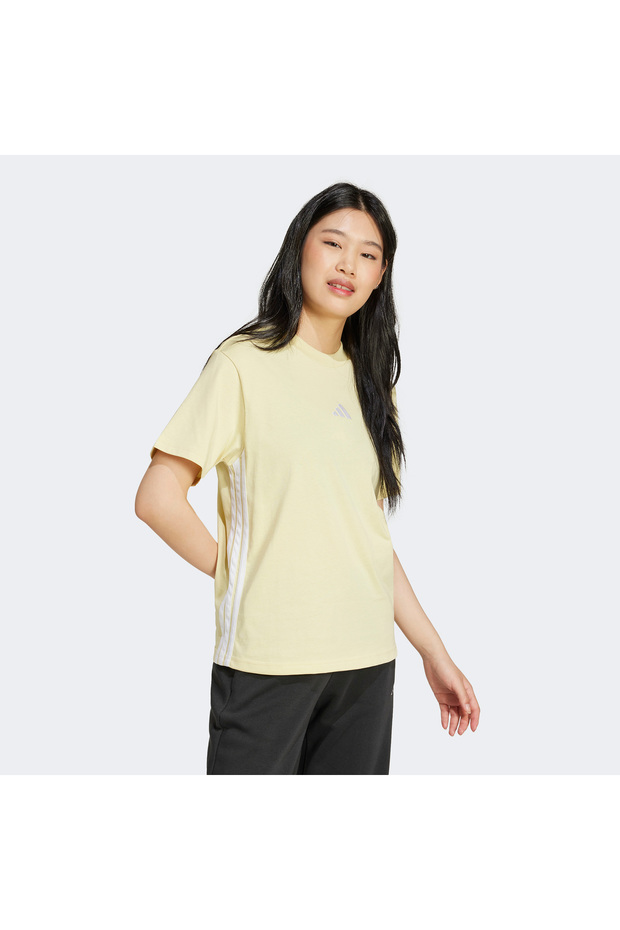 Essentials 3 Stripes Cotton Kadın Sarı T-Shirt - 2
