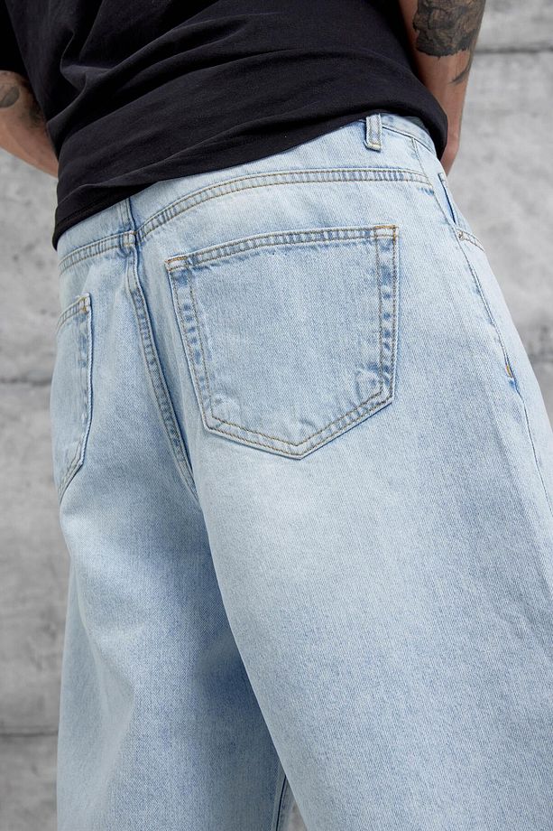 Açık Mavi VMS Oversize Kapri Kot Şort - 5