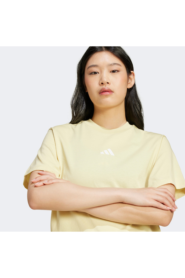 Essentials 3 Stripes Cotton Kadın Sarı T-Shirt - 5