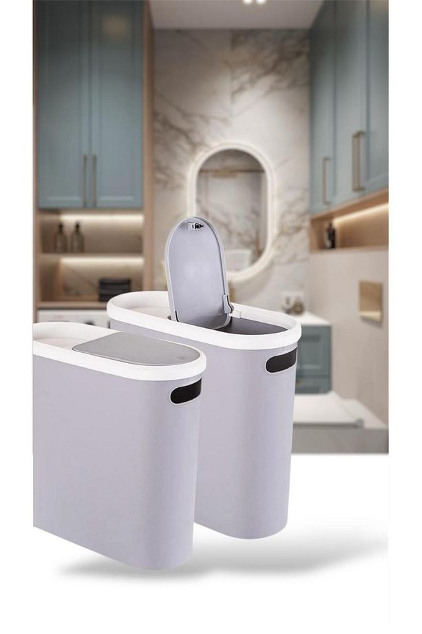 Kups Gri 10 Lt Click Çöp Kovası , Mutfak, Banyo, Tuvalet Çöp Kutusu Tuvalet Kağıdı Hazneli - 3