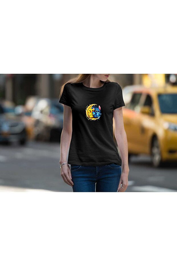 Pikachu Printed Oversize Unisex Black and White 100% Cotton T-Shirt