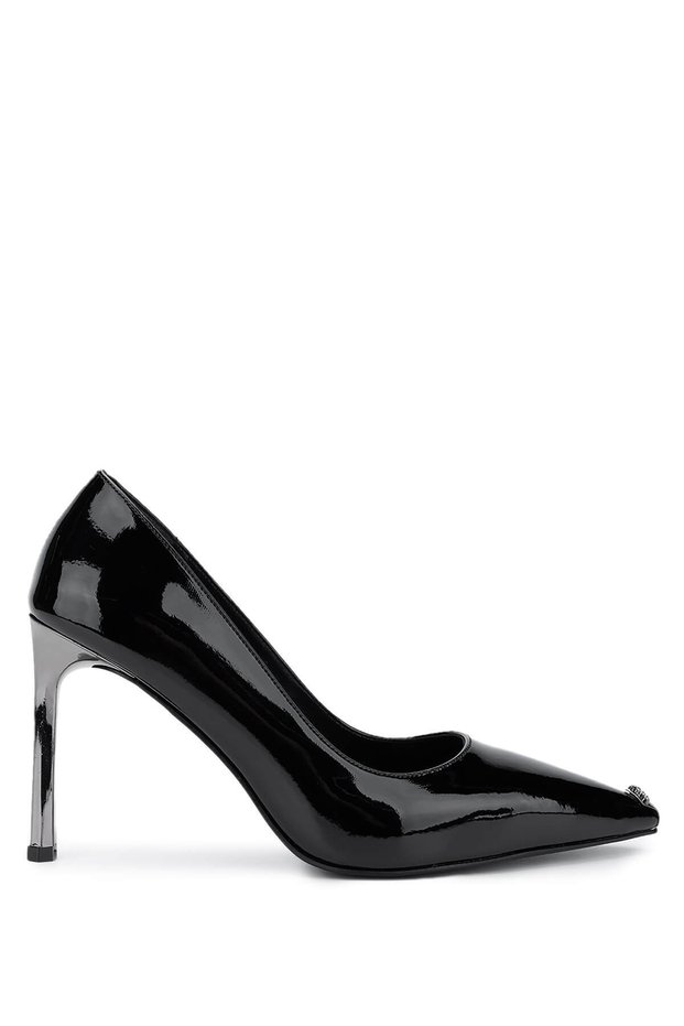 Women's Vegan Black Patent Leather Heeled Shoes