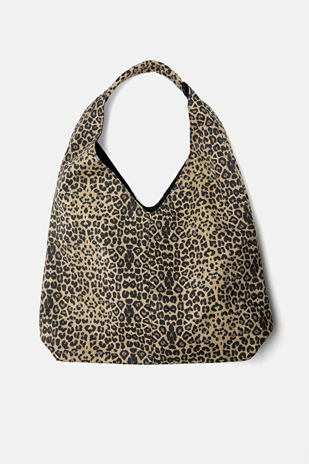 Leopar desenli kanvas tote çanta - 5