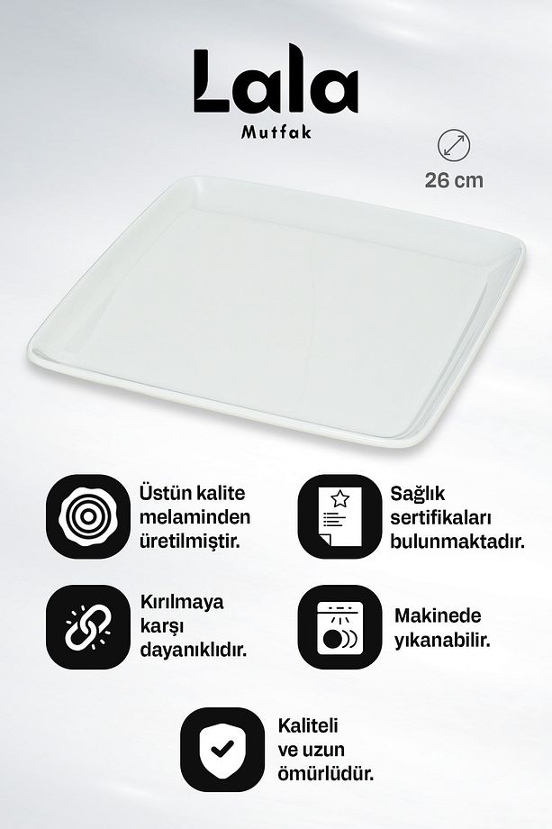Gözde Kare Servis Tabak 3'lü Set (26 CM - ŞIK, DAYANIKLI, YEMEK VE SUNUM TABAĞI) - 5