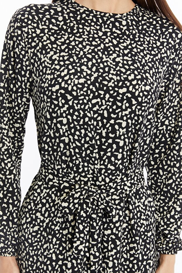 SİYAH DESENLİ ELBİSE - 7