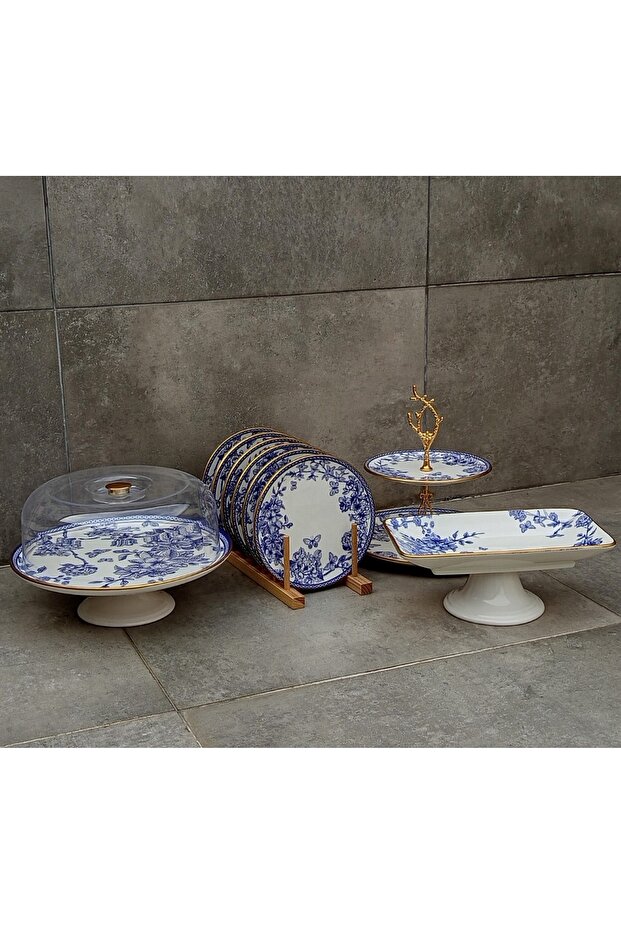 10 Piece Ceramic Cake Presentation Plate Set - 2