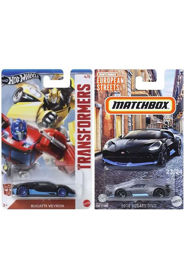 2 Araç Bugatti Set - Hot Wheels Bugatti Veyron & Matchbox Bugatti Divo (1/64) - 1