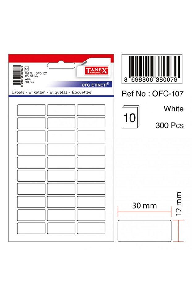 300 White Labels 12X30Mm