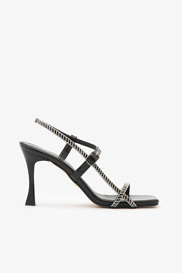 Black Ankle Strap Stone Women's Evening Dress Shoes