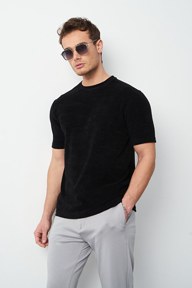 Terry Fabric Regular Fit Crew Neck T-Shirt