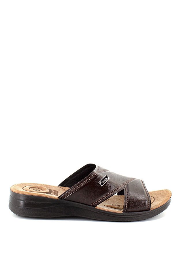 Men's Summer Leather Look 4 Point Orthopedic Luxury Slippers Street-Indoor Black 12060
