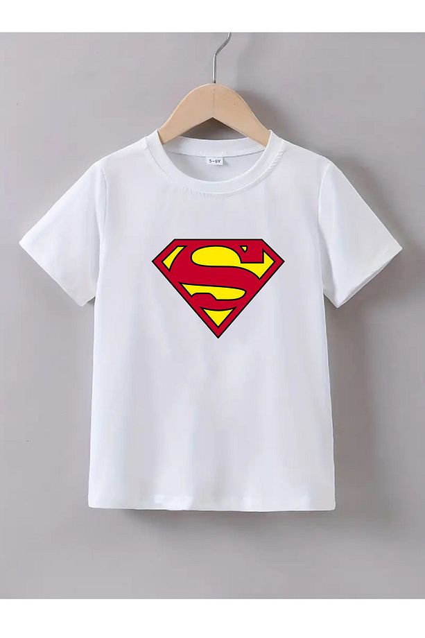 Kaliteli Pamuk Penye Unisex Erkek Kız  Çocuk Baskılı Tshirt 5 6 7 8 9 10 11 12 13 14 yaş Superman - 2