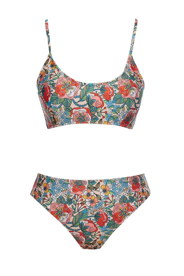 Round Neck Patterned Bikini Set