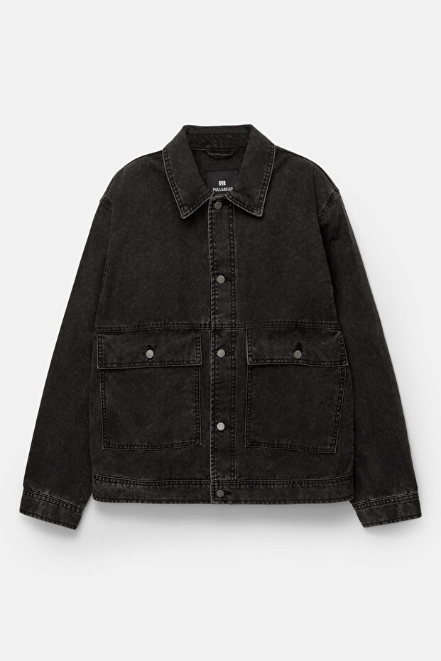 Siyah denim ceket - 7