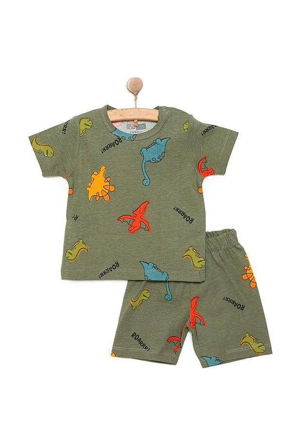 HelloBaby Erkek Kısa Kol Dinazor Desenli Bisiklet Yaka Pijama Takımı - 1