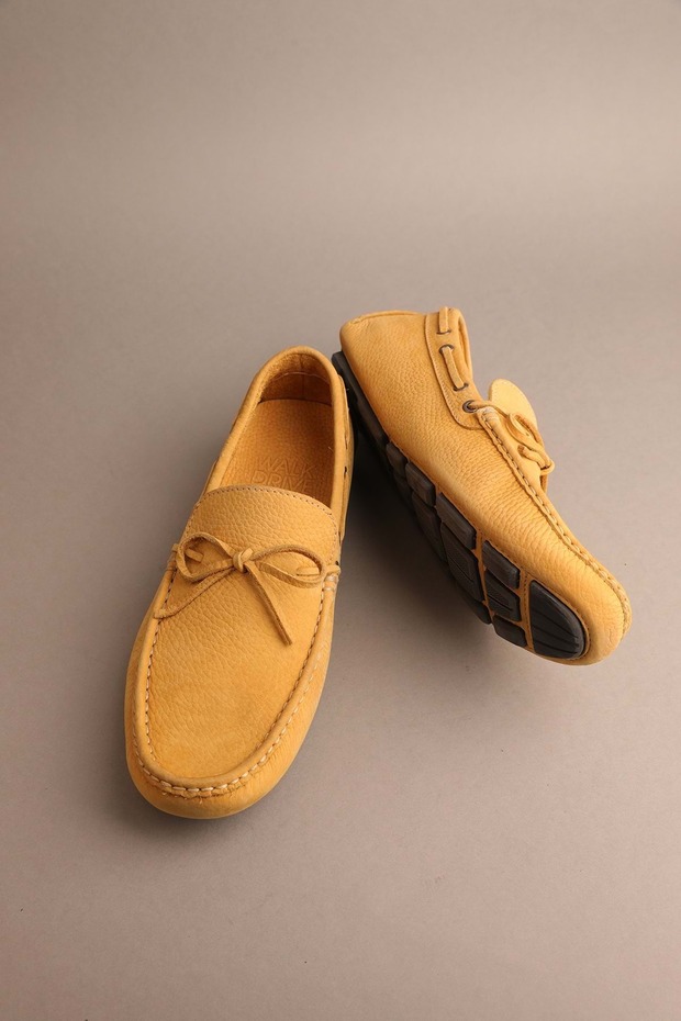 Męskie skórzane klasyczne mokasyny pomarańczowe model 42 - 1