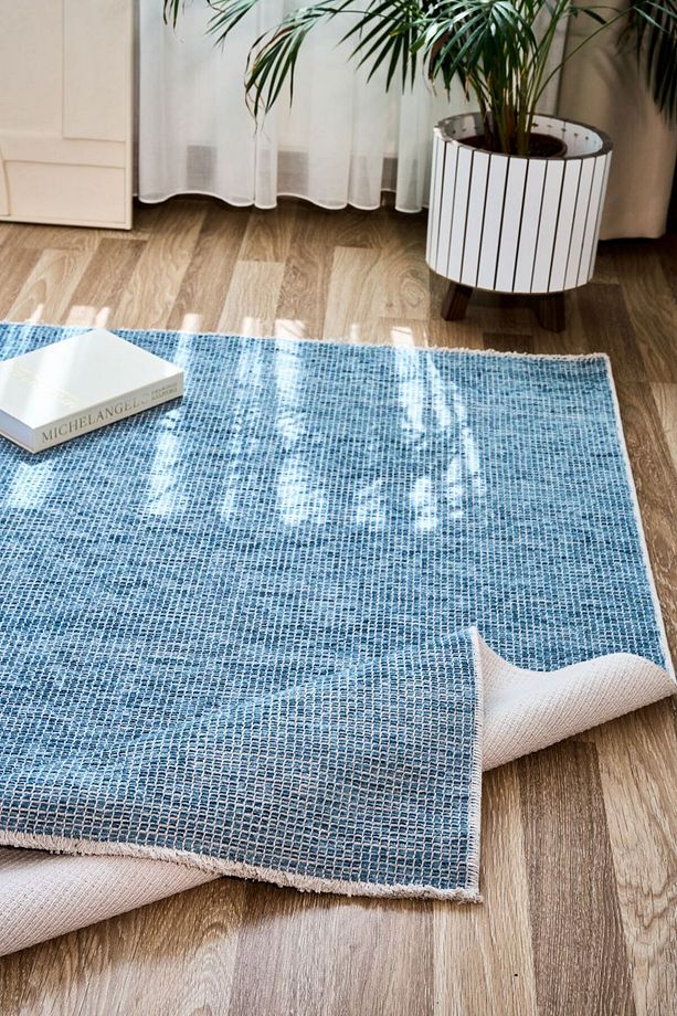 ApexPndra Salon Halısı Mutfak Halısı Yolluk Dekoratif Dokuma Halı Tozumaz 2417 Mavi - 5