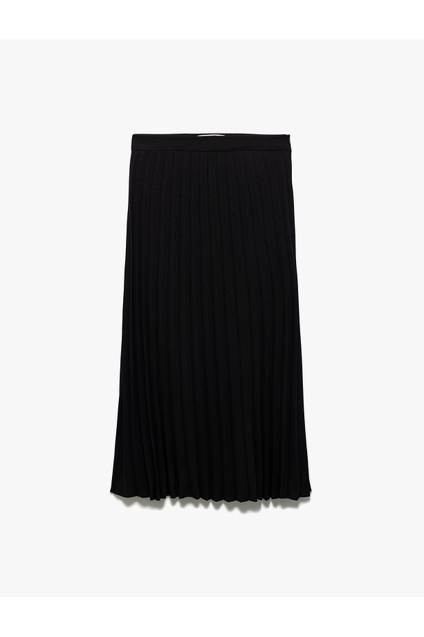 Standart Bel Krep Kumaş Midi Pileli Etek - 3