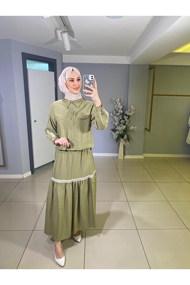 MOODBASİC ŞERİT DETAYLI KETEN TAKIM - 1